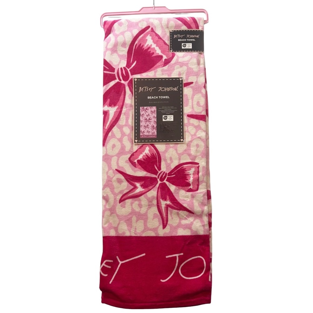 Betsey Johnson Pink Bow Leopard Printβ Beach Towel Coquette Barbiecore NWT